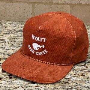 Vtg 80s Hyatt Bear Creek Golf Club Cap Burnt Orange Rope Leather SB Corduroy USA